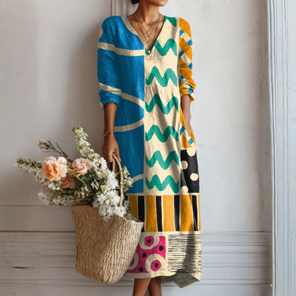 Harriet | Robe Linon Décontractée à Imprimé Vintage