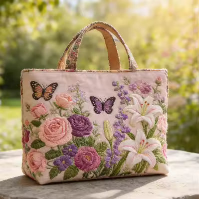 Bolso acolchado hecho a mano con mariposas