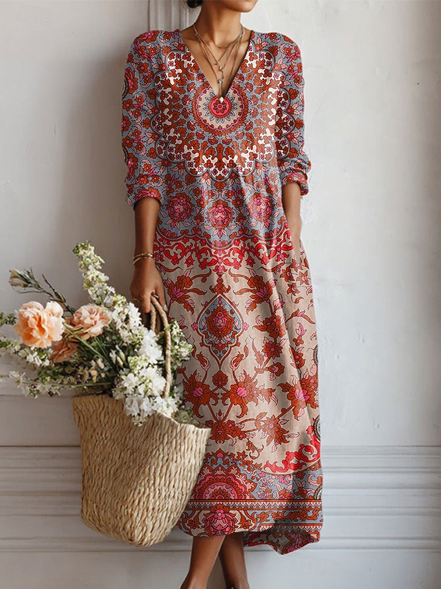 Zoé | Robe Linon Bohème à Imprimé Vintage