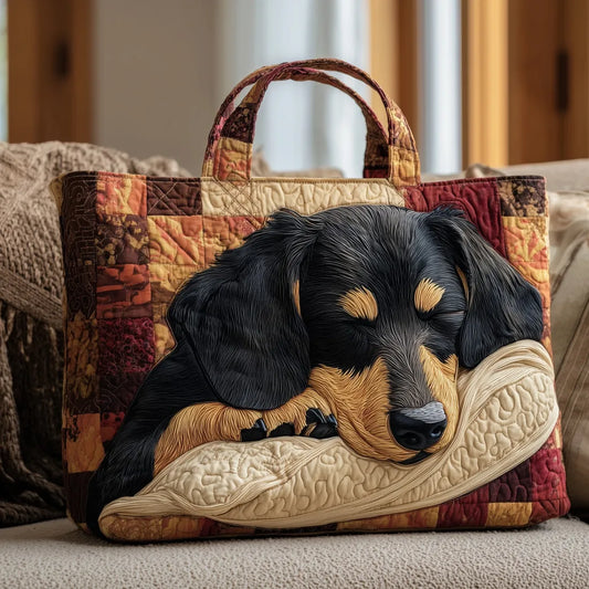 Bolso artesanal con un perro salchicha