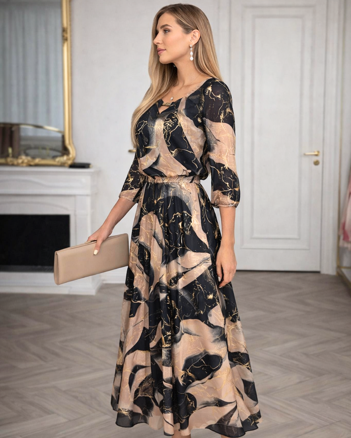 ELVÉRA™ | Elegante vestido largo con estampado de mármol