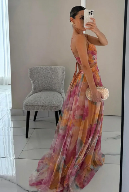 Precioso vestido largo con estampado floral
