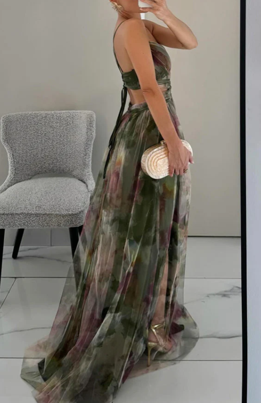 Precioso vestido largo con estampado floral