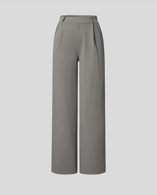 Pantalones de trabajo de cintura alta con bolsillos y pernera recta