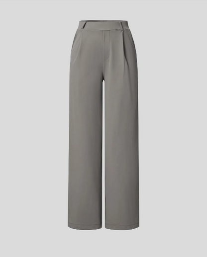 Pantalones de trabajo de cintura alta con bolsillos y pernera recta