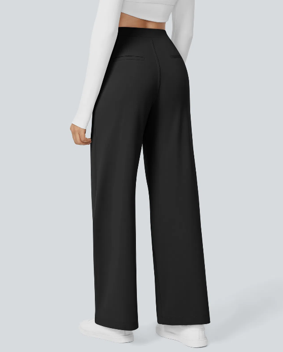 Pantalones de trabajo de cintura alta con bolsillos y pernera recta