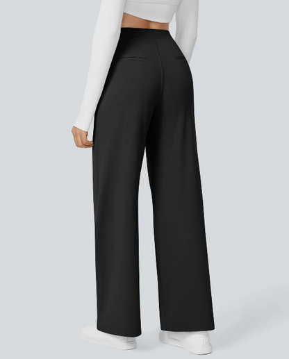 Pantalones de trabajo de cintura alta con bolsillos y pernera recta