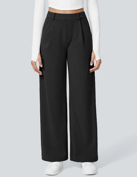 Pantalones de trabajo de cintura alta con bolsillos y pernera recta
