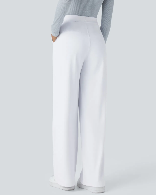 Pantalones de trabajo de cintura alta con bolsillos y pernera recta
