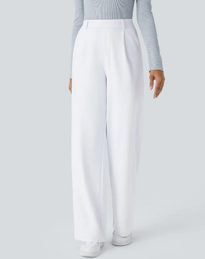 Pantalones de trabajo de cintura alta con bolsillos y pernera recta