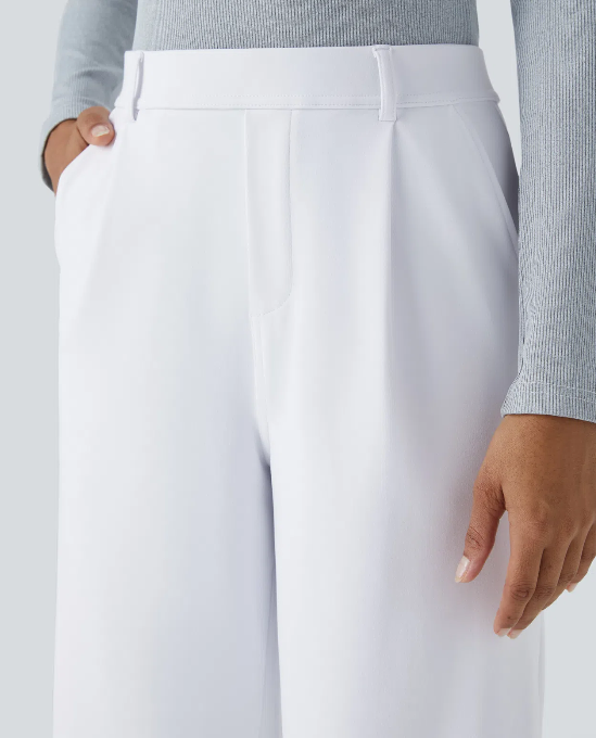 Pantalones de trabajo de cintura alta con bolsillos y pernera recta