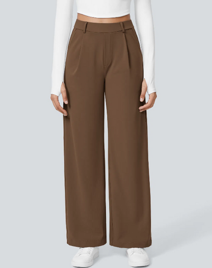 Pantalones de trabajo de cintura alta con bolsillos y pernera recta