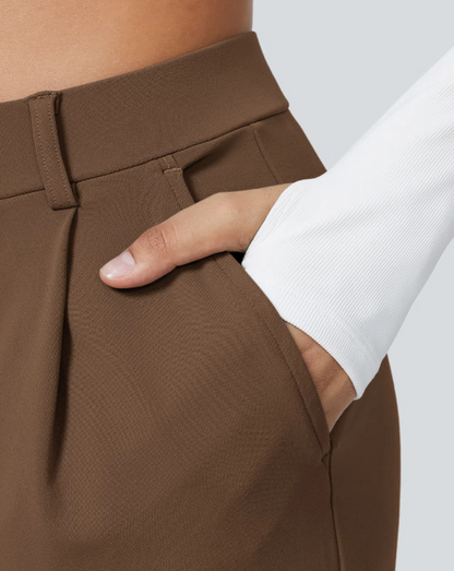 Pantalones de trabajo de cintura alta con bolsillos y pernera recta