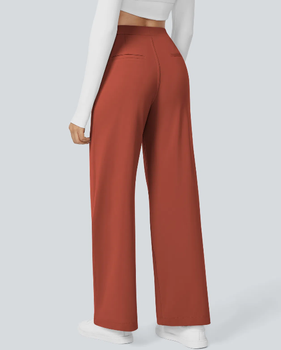 Pantalones de trabajo de cintura alta con bolsillos y pernera recta
