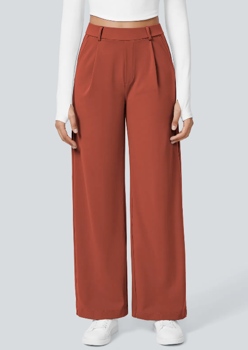 Pantalones de trabajo de cintura alta con bolsillos y pernera recta
