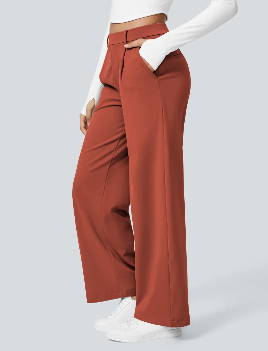 Pantalones de trabajo de cintura alta con bolsillos y pernera recta