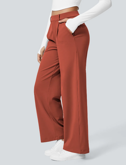 Pantalones de trabajo de cintura alta con bolsillos y pernera recta