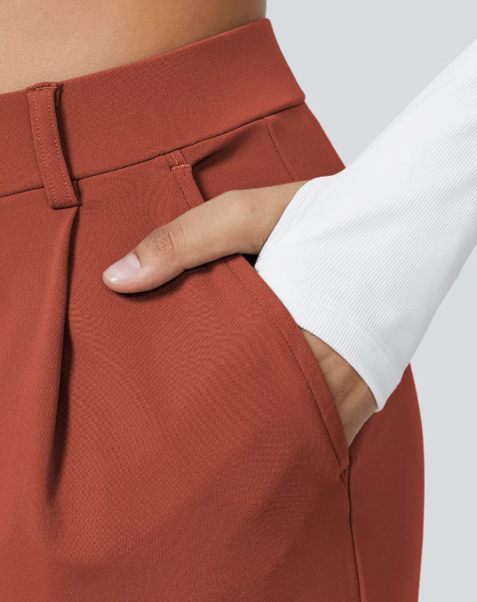 Pantalones de trabajo de cintura alta con bolsillos y pernera recta