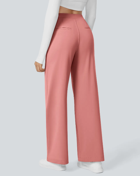 Pantalones de trabajo de cintura alta con bolsillos y pernera recta