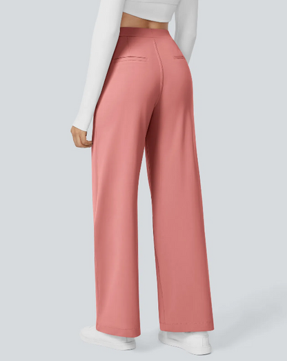 Pantalones de trabajo de cintura alta con bolsillos y pernera recta