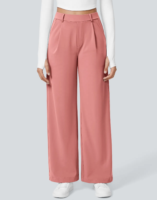 Pantalones de trabajo de cintura alta con bolsillos y pernera recta