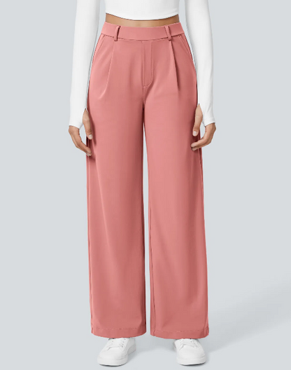 Pantalones de trabajo de cintura alta con bolsillos y pernera recta