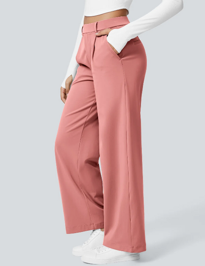 Pantalones de trabajo de cintura alta con bolsillos y pernera recta