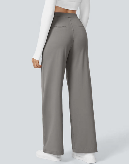 Pantalones de trabajo de cintura alta con bolsillos y pernera recta