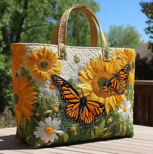 Bolso acolchado hecho a mano con motivos primaverales