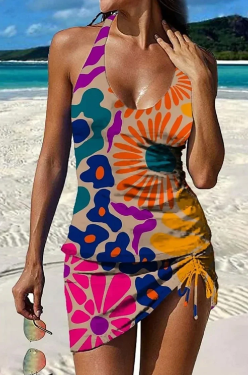 Fiesta – Tankini con estampado floral y shorts, efecto aplanador de abdomen.