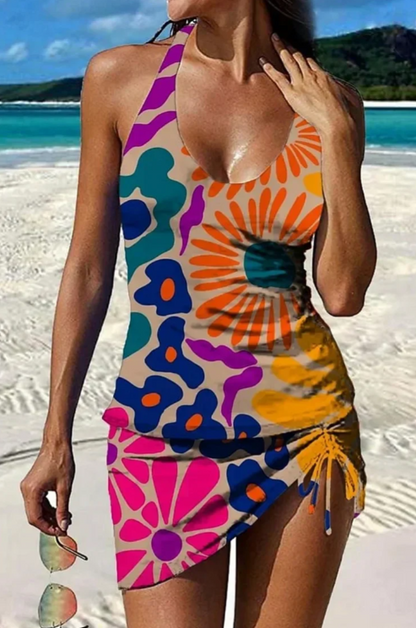 Fiesta – Tankini con estampado floral y shorts, efecto aplanador de abdomen.