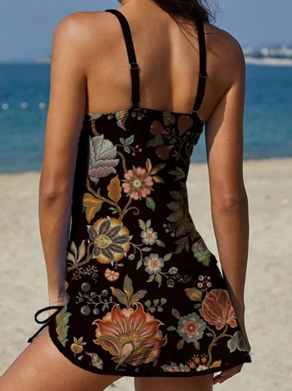 Fiesta – Tankini con estampado floral y shorts, efecto aplanador de abdomen.