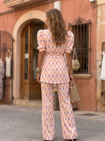 Araceli | Conjunto de blazer estampado y pantalones acampanados