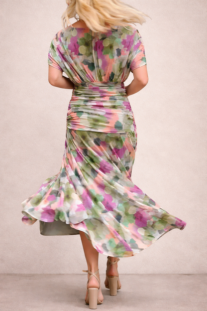 FLORENDRA™ | Vestido largo con cuello en V y estampado floral