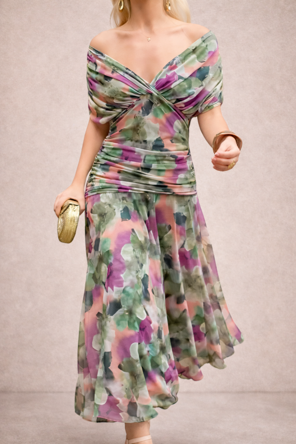 FLORENDRA™ | Vestido largo con cuello en V y estampado floral