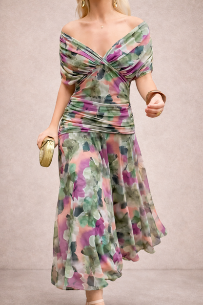 FLORENDRA™ | Vestido largo con cuello en V y estampado floral