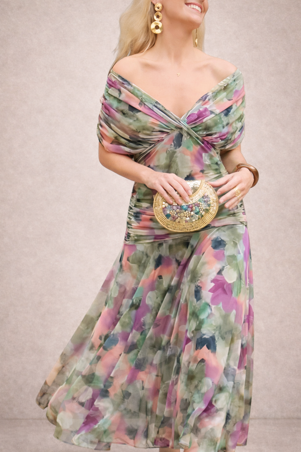 FLORENDRA™ | Vestido largo con cuello en V y estampado floral