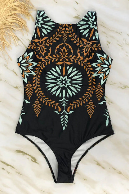 Bañador de una pieza con estampado boho y cuello alto