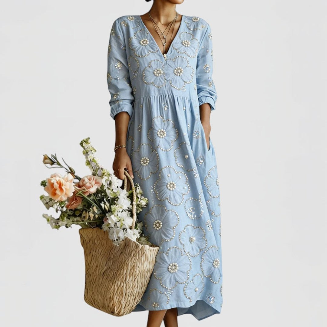 Laurine™ | Robe midi fleurie élégante