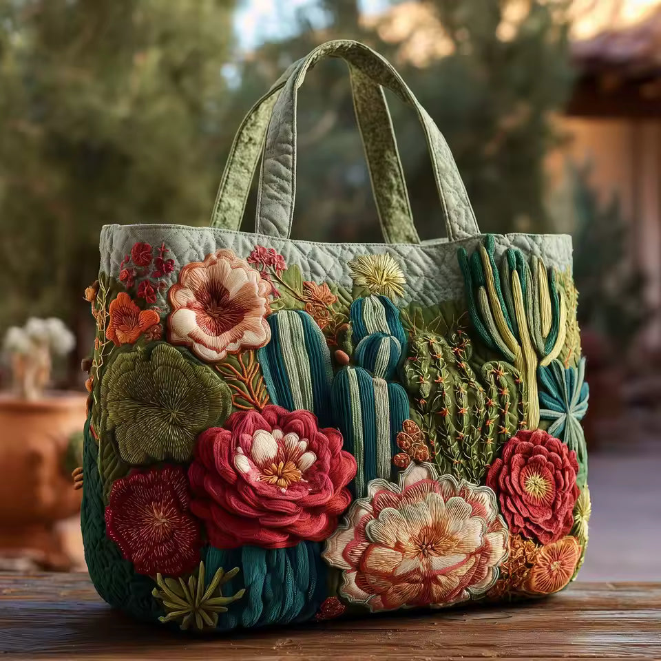 Bolso acolchado hecho a mano con motivos de cactus
