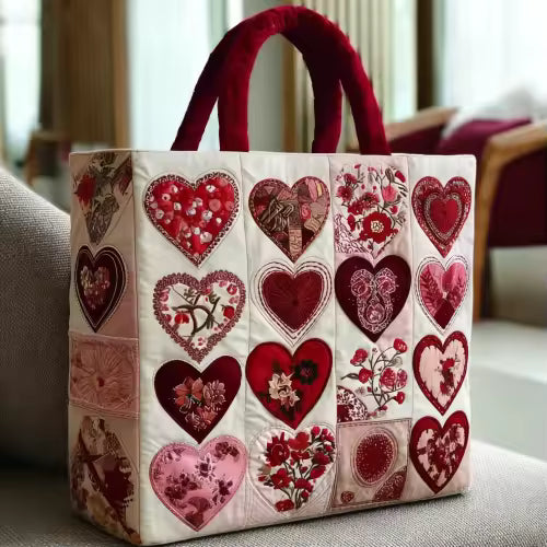 Bolso acolchado hecho a mano con corazones