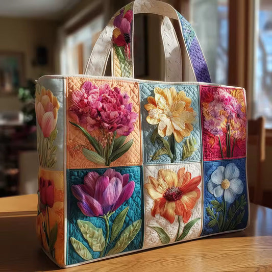 Bolso acolchado hecho a mano con un arreglo floral