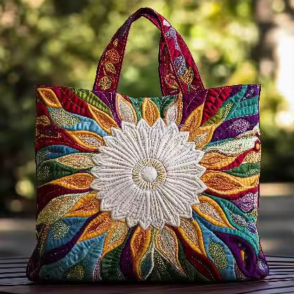 Borsa imbottita realizzata a mano con motivo mandala