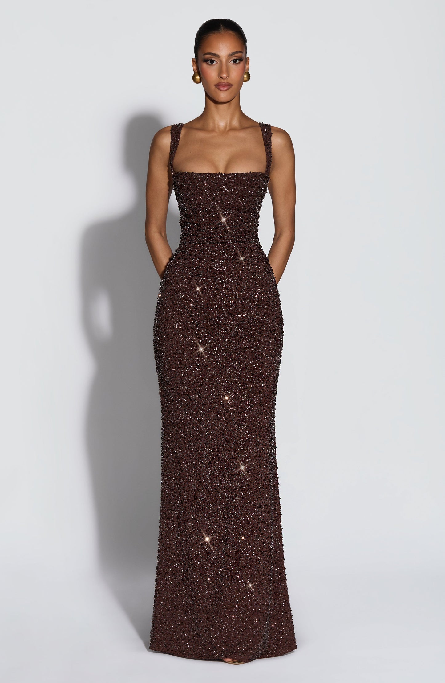 Vestido Calanthe Maxi | Marrón ciruela brillante
