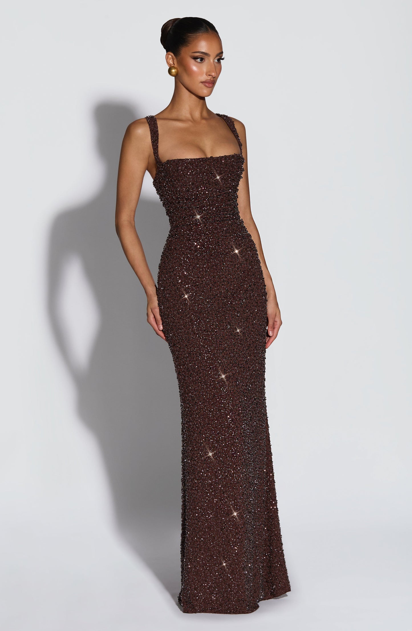Vestido Calanthe Maxi | Marrón ciruela brillante
