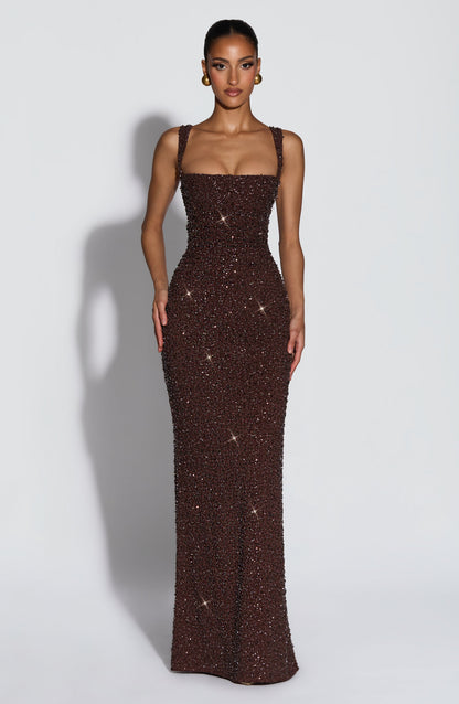 Vestido Calanthe Maxi | Marrón ciruela brillante