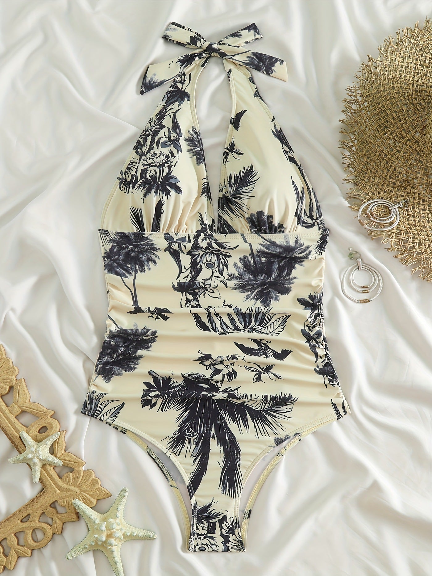 Bañador moldeador con escote en V y estampado floral